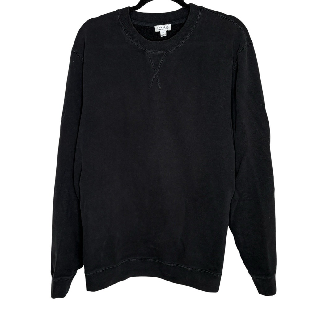 Sunspel Loopback Sweatshirt Mens XL Crewneck Cotton V Stitch Classic Black